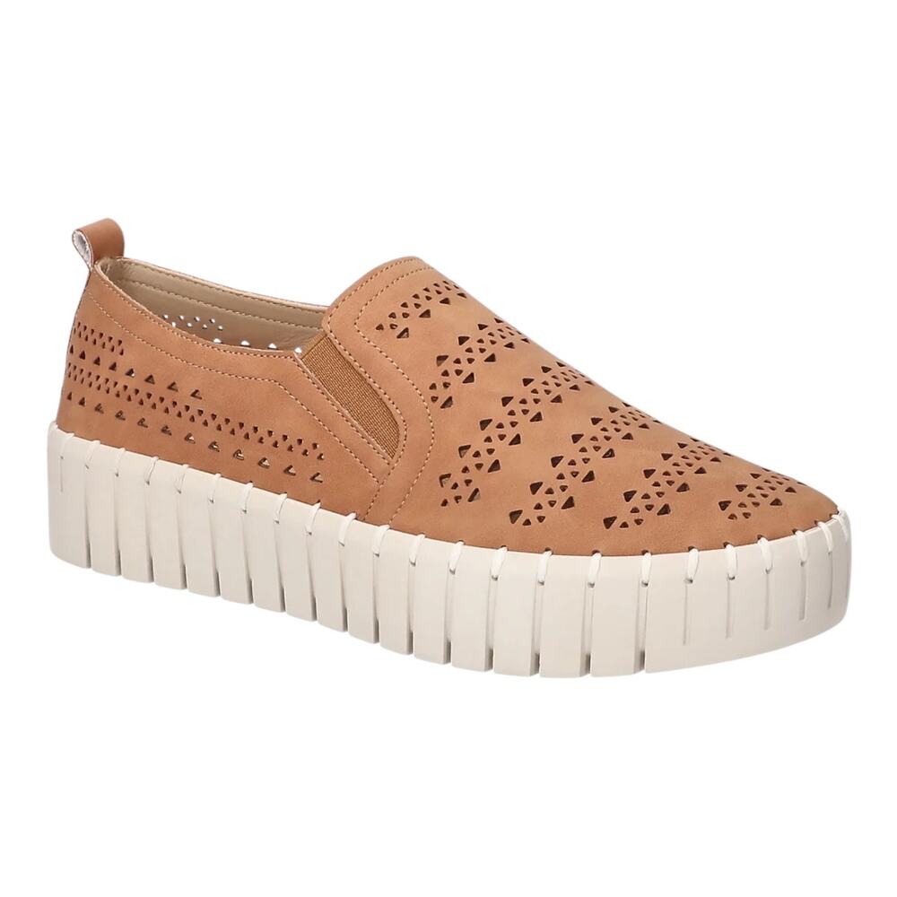 Easy Street Women's Peppy Perforated Platform Sneakers Tan Size 9 1/2